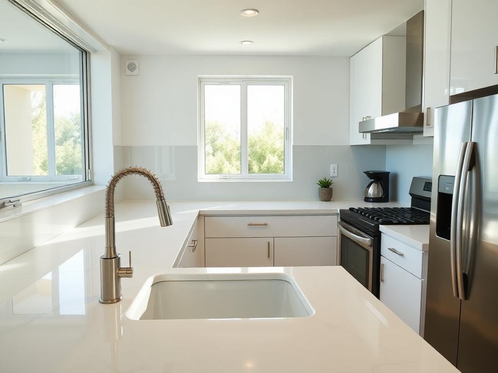 Sparkling clean modern kitchen with gleaming countertops